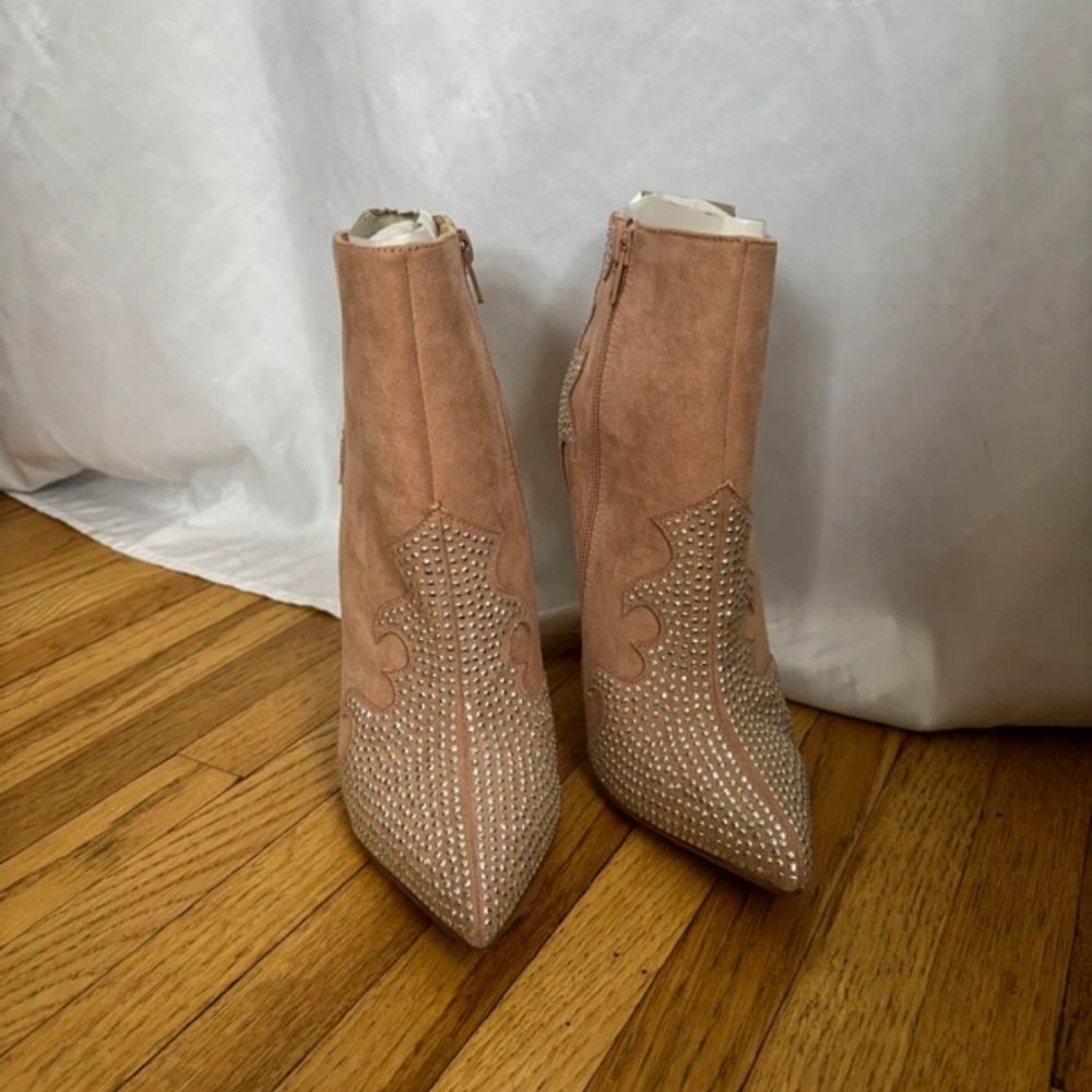 JustFab Blush Studded Pointed-Toe Ankle Boots